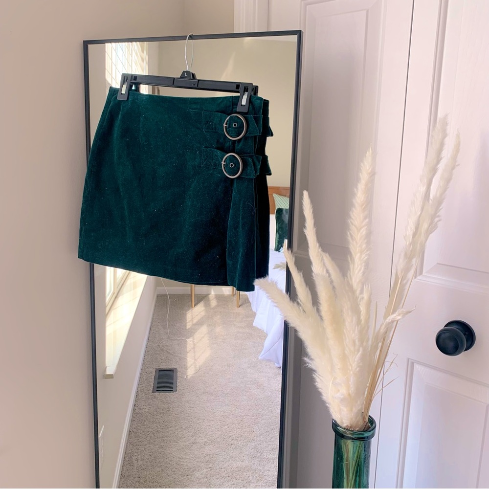 Green Corduroy Belt Detail Mini Skirt